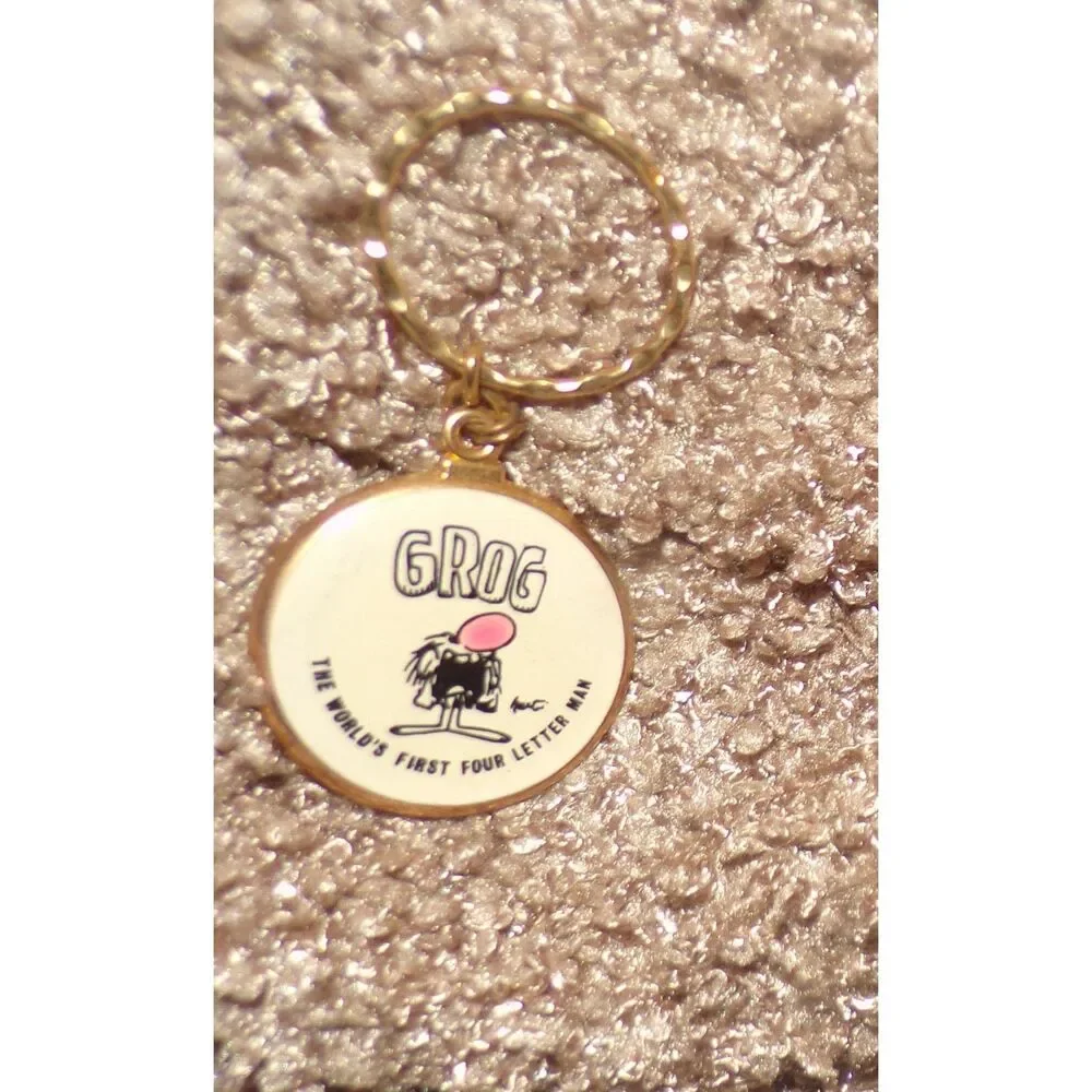 vintage metal BC comic Grog the world's first four letter man  Keychain Key Ring